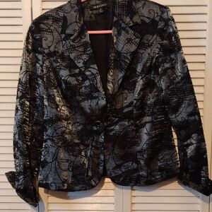 Insight Black and Gray Abstract Metallic Blazer